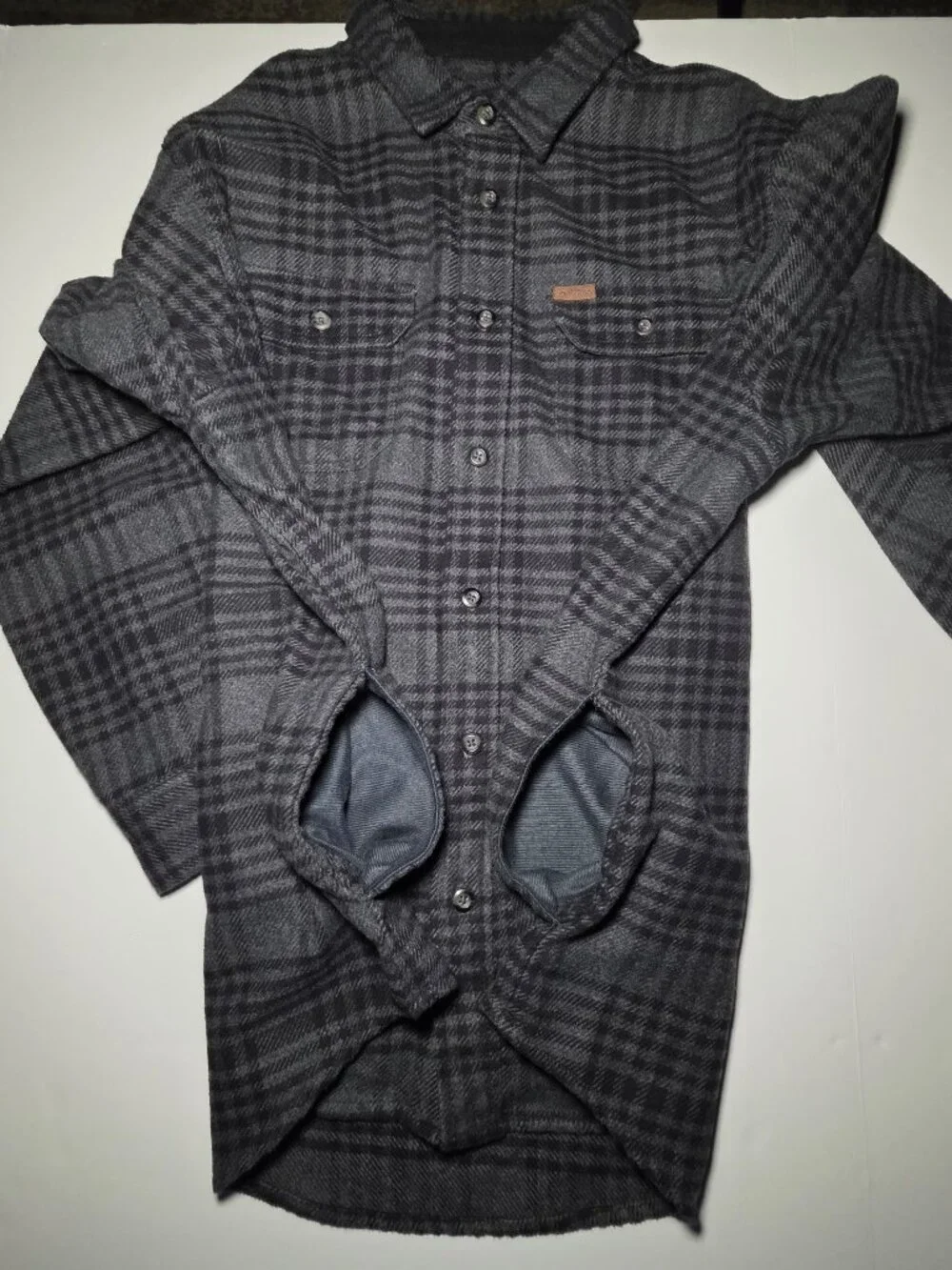 Orvis Mens Gray and Black Plaid Button Up 4 Pocket Flannel Shirt Jacket Size XL